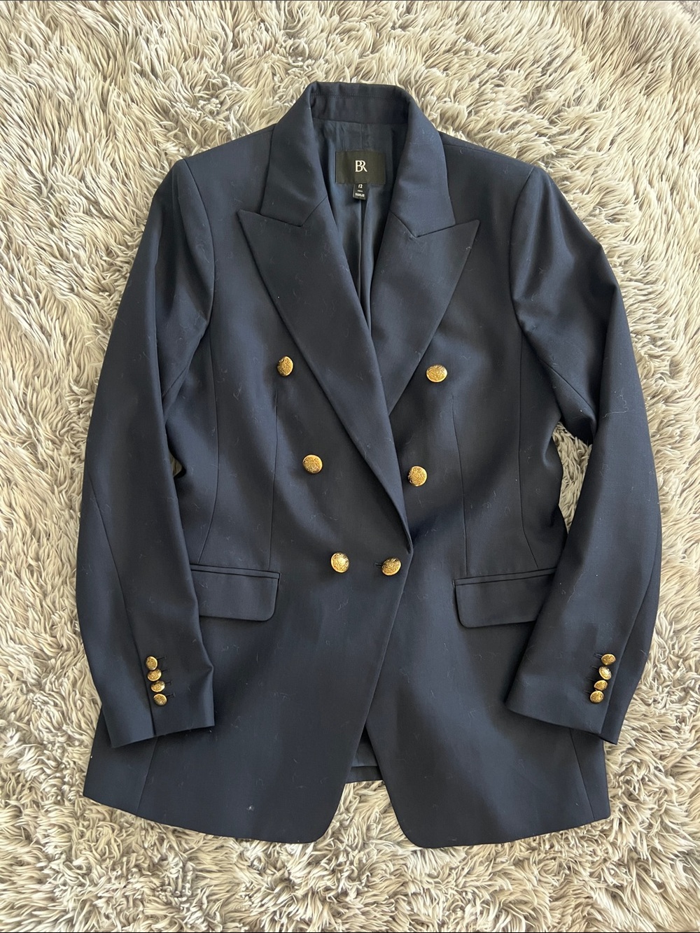 Banana Republic Navy Blue Double-Breasted Blazer with Gold Buttons size 12